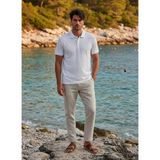 Nakşi Giyim Erkek Polo Yaka Jakarlı Dokulu Triko Slim Fit Tişört - Beyaz