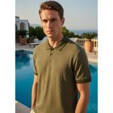 Nakşi Giyim Erkek Polo Yaka Jakarlı Dokulu Triko Slim Fit Tişört - Haki - 2XL