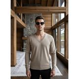 Nakşi Giyim Erkek V Yaka Kaşmir Light Regular Fit Triko Kazak - Bej - Vizon