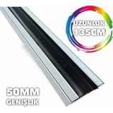 Nalbur Bakkal Düz Model 50MM Lüks Lastikli Kaydırmaz Alüminyum Merdiven Basamak Profili Gri - 135cm