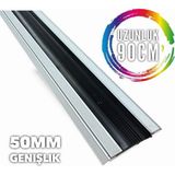 Nalbur Bakkal Düz Model 50MM Lüks Lastikli Kaydırmaz Alüminyum Merdiven Basamak Profili Gri - 90cm