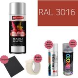 Nalburun 400 ml Doldurulmuş Selülozik Mat Sprey Boya + Astar + Boya Sökücü Set Ral - 1 Adet - 3016 Mercan Kırmızısı