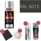 Nalburun 400 ml Doldurulmuş Selülozik Mat Sprey Boya + Astar + Boya Sökücü Set Ral - 1 Adet - 6015 Siyah Zeytin
