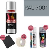 Nalburun 400 ml Doldurulmuş Selülozik Mat Sprey Boya + Astar + Boya Sökücü Set Ral - 1 Adet - 7001 Gümüş Gri