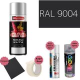 Nalburun 400 ml Doldurulmuş Selülozik Mat Sprey Boya + Astar + Boya Sökücü Set Ral - 1 Adet - 9004 Sinyal Siyah