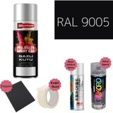 Nalburun 400 ml Doldurulmuş Selülozik Mat Sprey Boya + Astar + Boya Sökücü Set Ral - 1 Adet - 9005 Jet Siyah