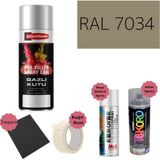 Nalburun 400 ml Doldurulmuş Selülozik Parlak Sprey Boya + Astar + Boya Sökücü Set Ral - 148 Adet - 7034 Sarı Gri