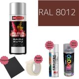 Nalburun 400 ml Doldurulmuş Selülozik Parlak Sprey Boya + Astar + Boya Sökücü Set Ral - 169 Adet - 8012 Kızıl kahve