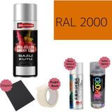 Nalburun 400 ml Doldurulmuş Selülozik Parlak Sprey Boya + Astar + Boya Sökücü Set Ral - 28 Adet - 2000 Sarı Turuncu