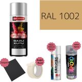Nalburun 400 ml Doldurulmuş Selülozik Parlak Sprey Boya + Astar + Boya Sökücü Set Ral - 3 Adet - 1002 Kum Sarısı