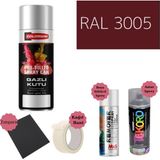 Nalburun 400 ml Doldurulmuş Selülozik Parlak Sprey Boya + Astar + Boya Sökücü Set Ral - 43 Adet - 3005 Şarap Kırmızısı