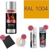 Nalburun 400 ml Doldurulmuş Selülozik Parlak Sprey Boya + Astar + Boya Sökücü Set Ral - 5 Adet - 1004 Altın Sarısı