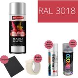 Nalburun 400 ml Doldurulmuş Selülozik Parlak Sprey Boya + Astar + Boya Sökücü Set Ral - 53 Adet - 3018 Çilek Kırmızısı