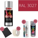 Nalburun 400 ml Doldurulmuş Selülozik Parlak Sprey Boya + Astar + Boya Sökücü Set Ral - 56 Adet - 3027 Ahududu Kırmızısı