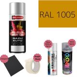 Nalburun 400 ml Doldurulmuş Selülozik Parlak Sprey Boya + Astar + Boya Sökücü Set Ral - 6 Adet - 1005 Bal Sarısı