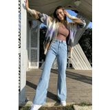 Naliru Kadın Pantolon Plazzo Wide Leg Kar Yıkamalı Yüksek Bel Geniş Paça Likralı BoyFriend Jean Kot NLRU-0314