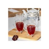 Namamed Nazeninstoğu Porsima 15720 Ayaklı Kulplu Desenli 4'Lü Cam Bardak - Kulplu Çay Kahve Bardağı - 200 Cc