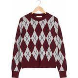 Namaste Vintage Bordo-Gri Baklava desenli triko kazak