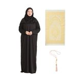 Namaz Elbisesi Eşarp Seccade Tesbih Set, İslami Giyim Takım Ferace Turban Şal Brown Tek Ebat