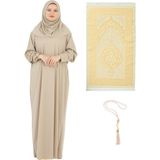 Namaz Elbisesi Eşarp Seccade Tesbih Set, Islami Giyim Takım Ferace Turban Şal - Gold - Standart