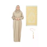 Namaz Elbisesi Eşarp Seccade Tesbih Set, İslami Giyim Takım Ferace Turban Şal Gold Tek Ebat