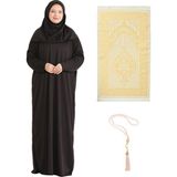 Namaz Elbisesi Eşarp Seccade Tesbih Set, Islami Giyim Takım Ferace Turban Şal - Kahverengi - Standart