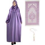 Namaz Elbisesi Eşarp Seccade Tesbih Set, Islami Giyim Takım Ferace Turban Şal - Lila - Standart