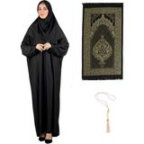 Namaz Elbisesi Eşarp Seccade Tesbih Set, Islami Giyim Takım Ferace Turban Şal - Siyah - Standart
