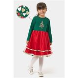 Name Baby & Kids Kız Çocuk Eteği Saten Detaylı Ponponlu Yılbaşı Elbisesi NBK-24907 - 6 Yaş - Yeşil