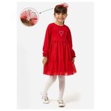 Name Baby & Kids Kız Çocuk Fitilli Fiyonklu Yılbaşı Elbisesi NBK-24920 - 3 Yaş - Kırmızı