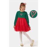 Name Baby & Kids Kız Çocuk Fitilli Fiyonklu Yılbaşı Elbisesi NBK-24920 - 5 Yaş - Yeşil