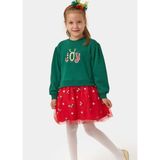 Name Baby & Kids Kız Çocuk Joy Baskılı Tüllü Yıllbaşı Elbisesi NBK-24908 - 2 Yaş - Yeşil
