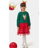 Name Baby & Kids Kız Çocuk Oh Deer Tüllü Baskılı Yılbaşı Elbisesi NBK-24909 - 7 Yaş - Yeşil