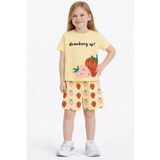 Name Baby & Kids Kız Çocuk Şortlu Yazlık Pijama Takımı - Çilek NBK-6154 - Sarı - 5 - 6 Yaş