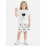 Name Baby & Kids Kız Çocuk Şortlu Yazlık Pijama Takımı Kalp Temalı NBK-6146 - Ekru - 7 - 8 Yaş