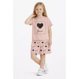 Name Baby & Kids Kız Çocuk Şortlu Yazlık Pijama Takımı Kalp Temalı NBK-6146 - Pembe - 11 - 12 Yaş