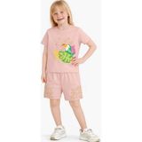 Name Baby & Kids Kız Çocuk Şortlu Yazlık Pijama Takımı - Kuş NBK-6143 - Pudra - 7 - 8 Yaş