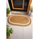 Namteks Jüt Hasır Siyah Kahverengi Kapı Önü Banyo Mutfak Balkon Paspası Çeyizlik Hediyelik - Kahverengi - Bej - 50 x 70 cm