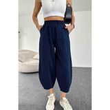 Nana & Mayka Moda Die&More Kadın Lacivert Şalvar Pantolon Salaş Dört Mevsim Rahat Pamuk Lastikli Bel Günlük Model Gabardin