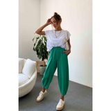 Nana & Mayka Moda Die&More Kadın Zümrüt Yeşili Şalvar Pantolon Salaş Dört Mevsim Rahat Pamuk Lastikli Bel Günlük Model Gabardin