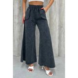 Nana & Mayka Moda Kadın Siyah Ispanyol Paça Pantolon Kar Yıkamalı Pamuk Gabardin Lastikli Bel Rahat Model