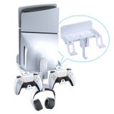 NANANINO Wall Mount for NEW PS5 Slim Console, PS5 Slim Wall Mount Kit with 2 Detachable Controller Holder,Headphone and remote control Mount,Steel Wall Stand,White
