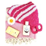 NANÇİCRAFT 5'li Doğal Hamam ve Banyo Seti - Pamuklu Peştemal, Zeytinyağlı Lavanta Sabunu, Vücut Losyonu, Kese Lif ve Mum - Spa ve Evde Bakım Hediye Seti