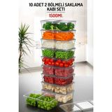Nandy Home 10 Adet 2 Bölmeli 1,5lt. Saklama Kabı Seti - Difrizde Kullanıma Uygun - 5 lt