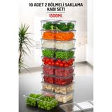 Nandy Home 10 Adet 2 Bölmeli 1,5Lt. Saklama Kabı Seti - Difrizde Kullanıma Uygun
