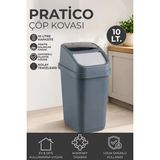 Nandy Home 10 Litre Pratico Çöp Kovası Pratik Itmeli Kapaklı Ofis ve Mutfak Çöp Kutusu - 0 - 19 lt - Antrasit