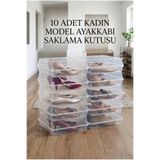 Nandy Home 10'lu Kadın Model Şeffaf Ayakkabı Saklama Kutusu İstiflenebilir Kapaklı Ayakkabılık Organizer