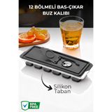 Nandy Home 12 Bölmeli Bas-Çıkar Buz Kalıbı - Kapaklı Silikon Tabanlı Buzluk ANTRASİT