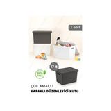 Nandy Home 17 Lt Kapaklı Antrasit Saklama Kutusu 25,5x35x22,5 cm Yüksek Performanslı Sert Plastik