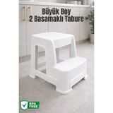 Nandy Home 2 Basamaklı Büyük Boy Tabure, Çok Amaçlı Basamak - Beyaz